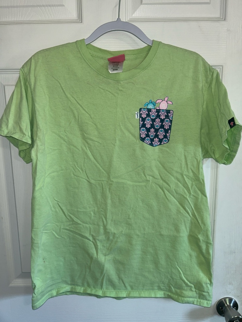 Simply Southern Light Green Tee with Navy Patterned Pocket